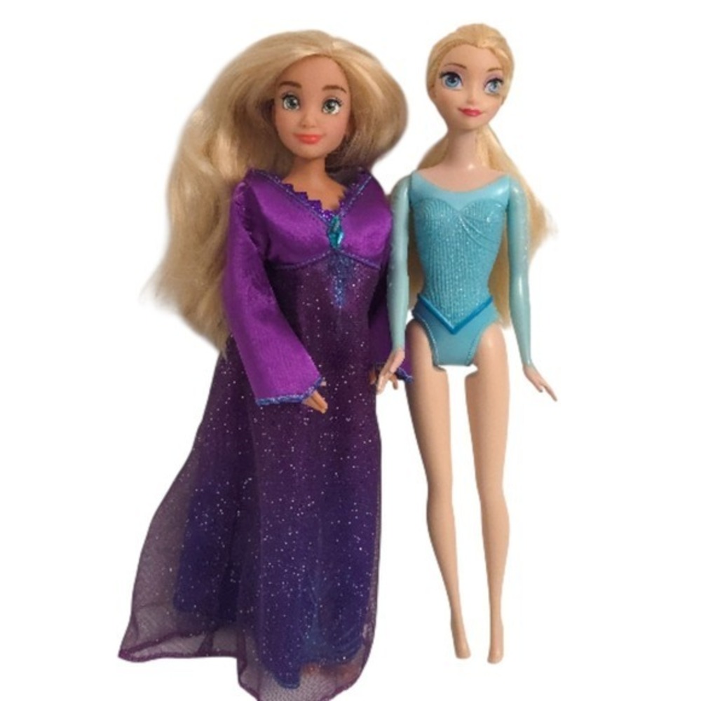 Disney Princess Elsa Frozen Doll Lot (Set of 2)- Purple, Blue, Fully Articulated